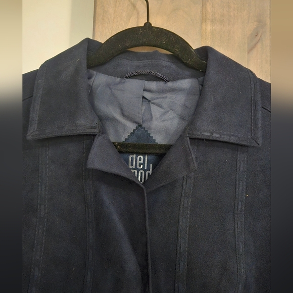 DEL MOD Al Cantara Vintage Navy Faux suede Long trench/dress coat.Size S/M - Picture 3 of 13